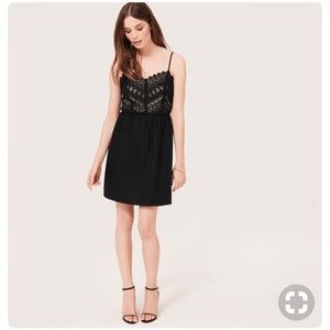 Loft Black Linen Lace Cami Dress